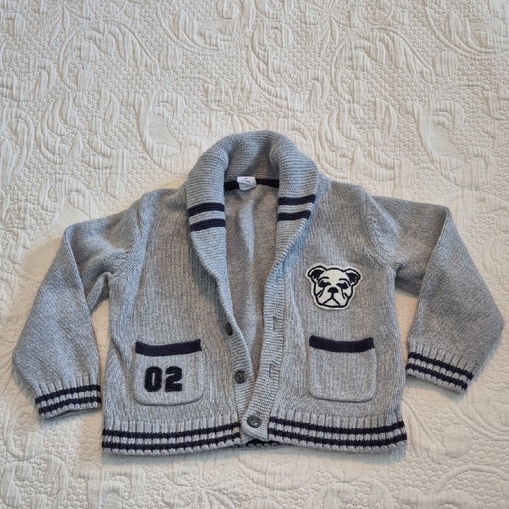 Janie and Jack boys 2T gray University Bull Dog cardigan knit sweater VGUC